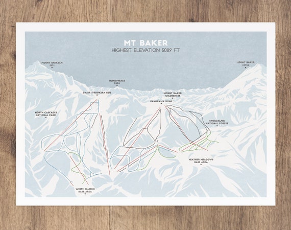 Mt Baker Ski Area Map Mt Baker Ski Trail Map Ski Piste Map Ski Art Snowboard Art | Etsy Ireland