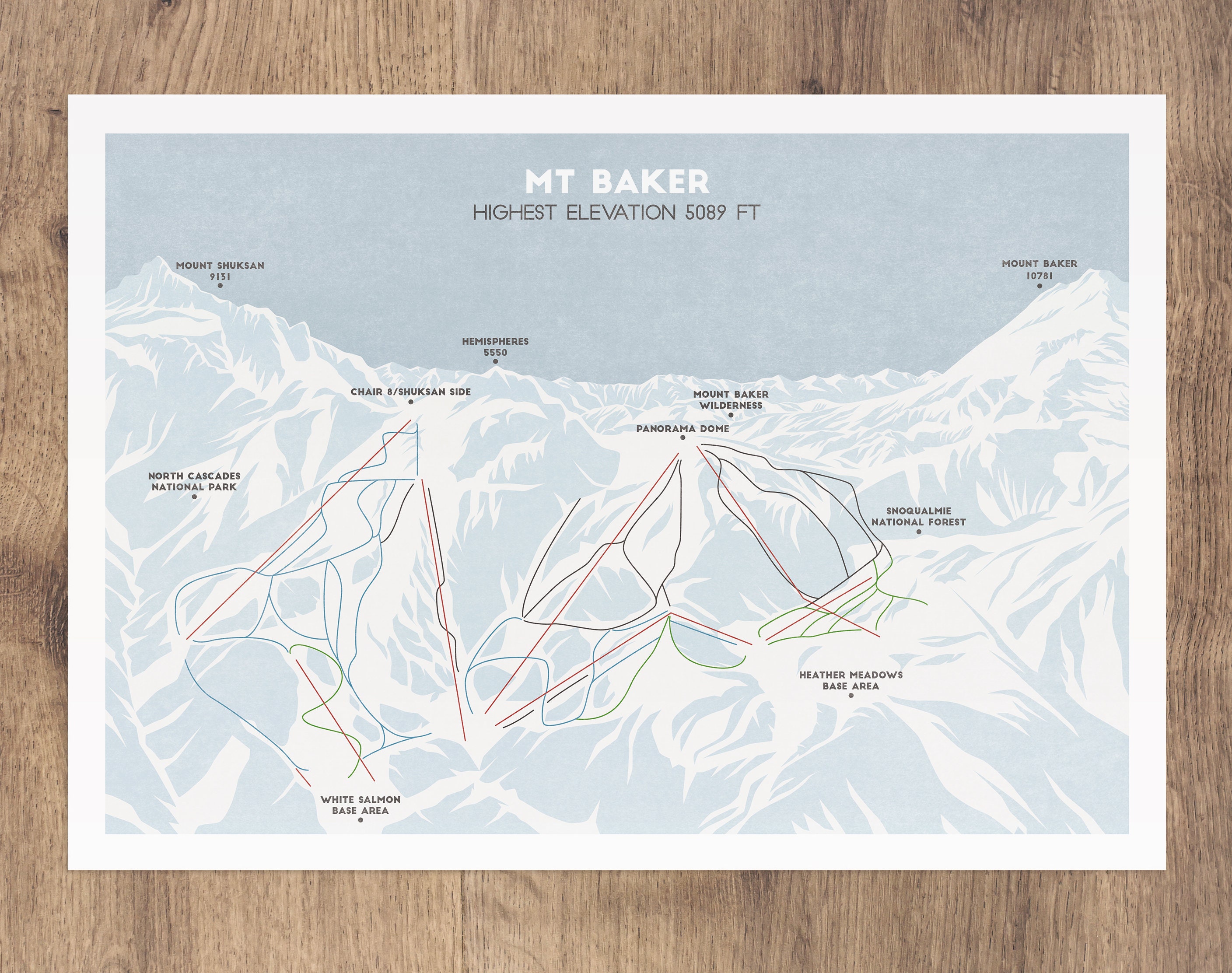 Mt Baker Trail Map Mt Baker Ski Trail Map Ski Piste Map Ski Art Snowboard Art | Etsy Israel
