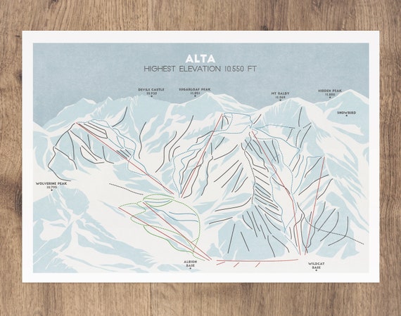 Alta Ski Area Trail Map Alta Trail Map Utah Skiing Ski Map Snowboard Art Ski | Etsy Ireland