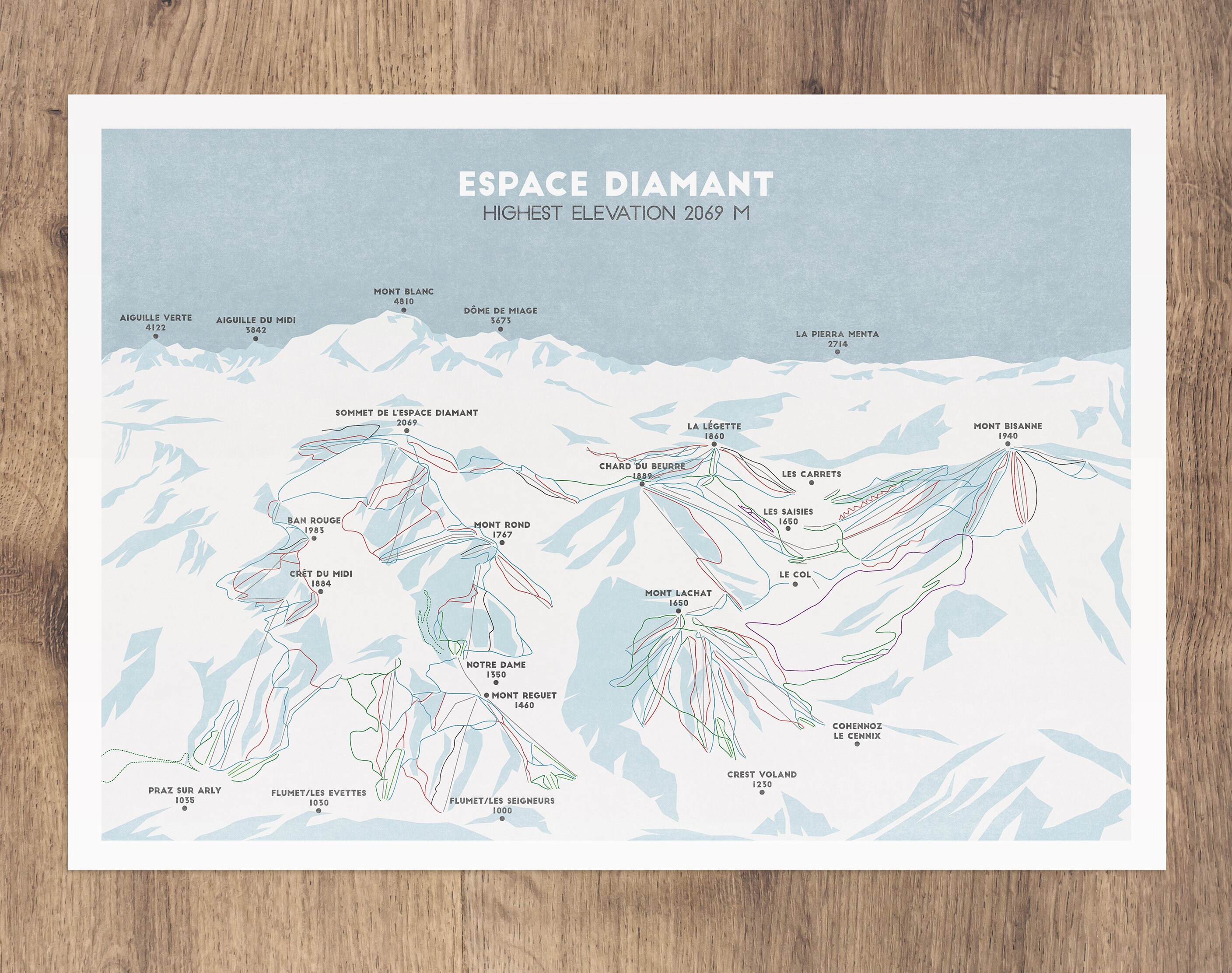 Espace Diamant Piste Map Espace Diamant Ski Map French Alps Ski Map Snowboard Art | Etsy