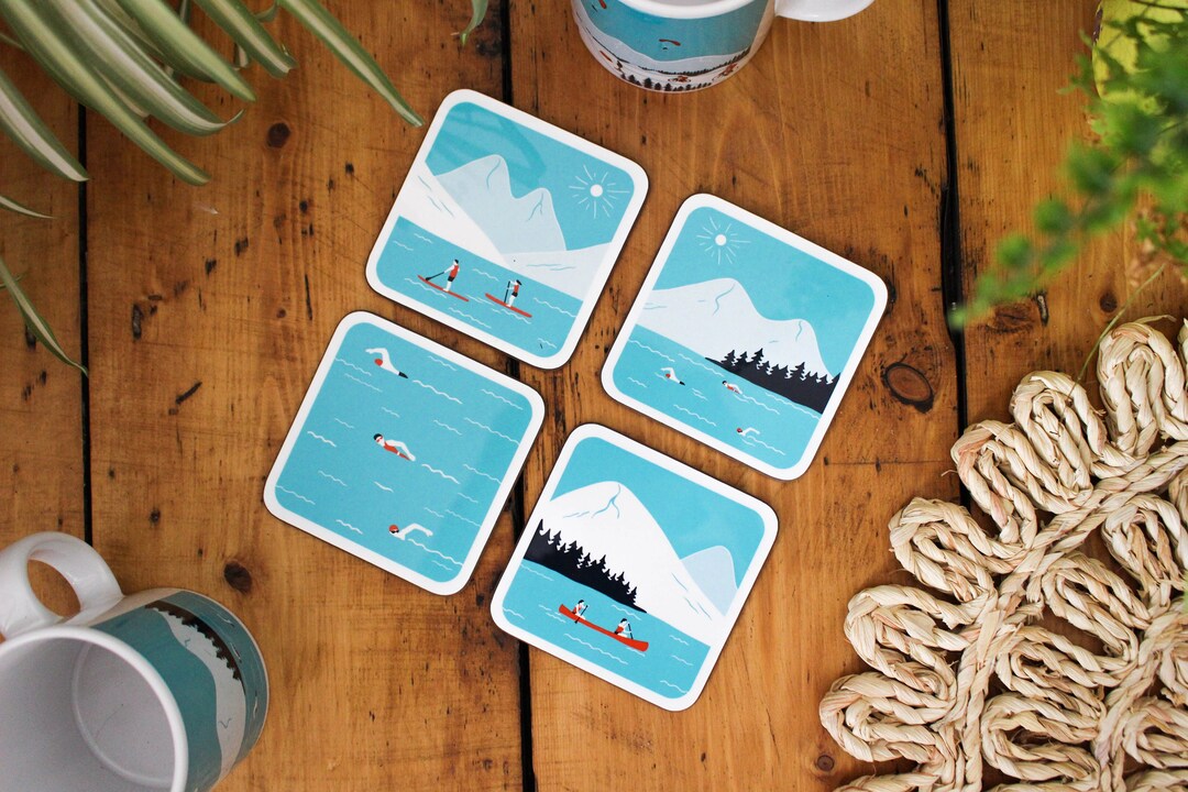 Set of 4 Water Sport Coasters, Canoeing, Paddle Boarding, Swimming Etsy UK
