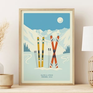 Custom Couples Ski's print, Custom Snowboard print, Personalised Friends print, Personalised Couples Ski poster, Ski Gift, Engagement Gift