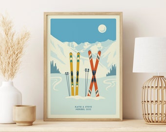Custom Couples Ski's print, Custom Snowboard print, Personalised Friends print, Personalised Couples Ski poster, Ski Gift, Engagement Gift