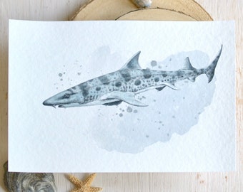 Leopard Shark Watercolor Giclée Art Print Limited Signed Mural Gift Idea