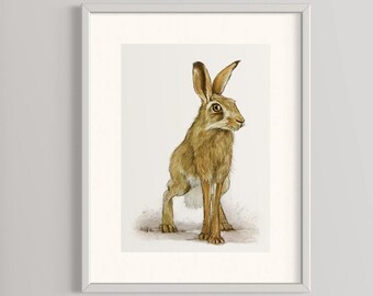 Hase, Geschenk, Wild-Tier,  Fineartprint, Aquarellpapier, Wohndekoration, Kinderzimmer, Deko, A4, A3, Wandbild