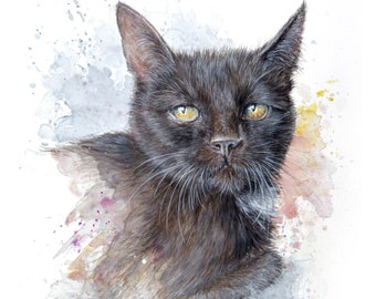 Katze malen lassen, personalisierbar,  Katzen Auftragsportrait vom Foto gemalt in Aquarell , Haustier als Kunstwerk