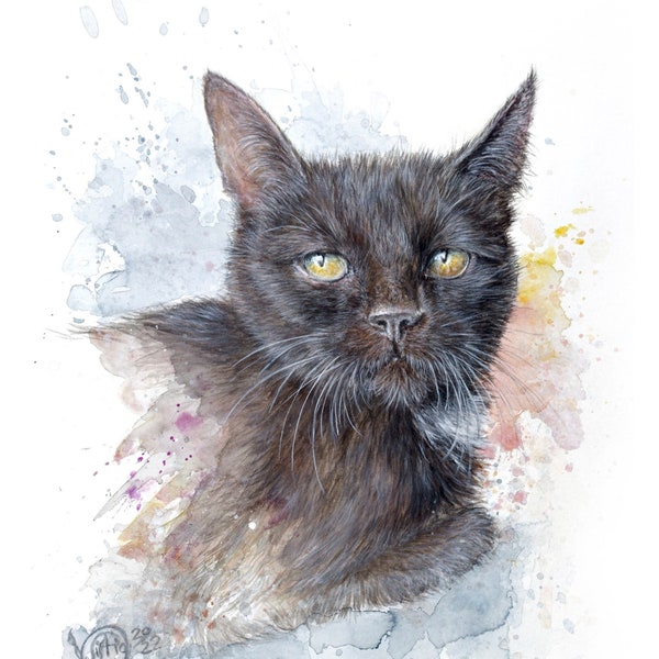 Katze malen lassen, personalisierbar,  Katzen Auftragsportrait vom Foto gemalt in Aquarell , Haustier als Kunstwerk