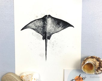 Manta Ray Mantarochen Aquarell Kunstdruck