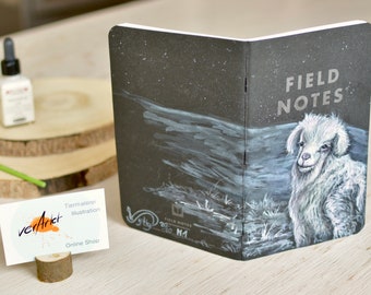 Notebook White Lamb - Moonlight Edition Large, Unique M. 1 Field Notes Original Ink Drawing