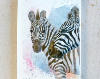 Zebras, watercolor, giclée art print, non-fading, limited edition, signed.