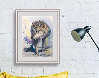 Art print Wolf Watercolor, The Protector, limited art print, lightfast on watercolor paper, Din A3, Din A2, Din A4