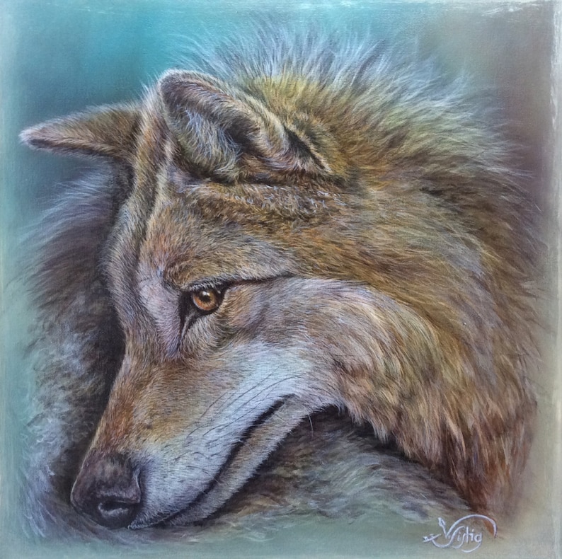 Wolf art print, limited reproduction of the original on canvas, 40 x 40 cm, lightfast, signed image 1