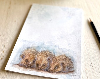 Notepad hedgehog babies, stationery hedgehog children, block hedgehog, Din A5, recycled paper, climate-neutral printed