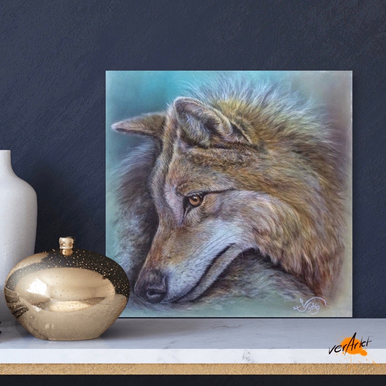 Wolf art print, limited reproduction of the original on canvas, 40 x 40 cm, lightfast, signed image 2