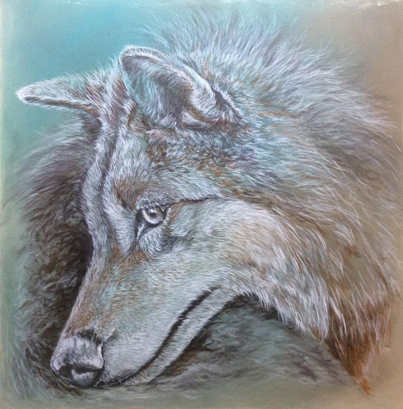 Wolf art print, limited reproduction of the original on canvas, 40 x 40 cm, lightfast, signed image 5