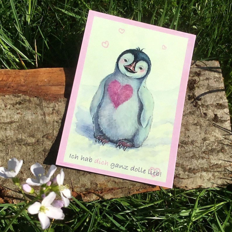 Postkarte Ich hab dich ganz dolle lieb Pinguin Etsy