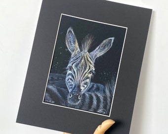 Zebra - Original Aquarell Kunstwerk im Passepartout