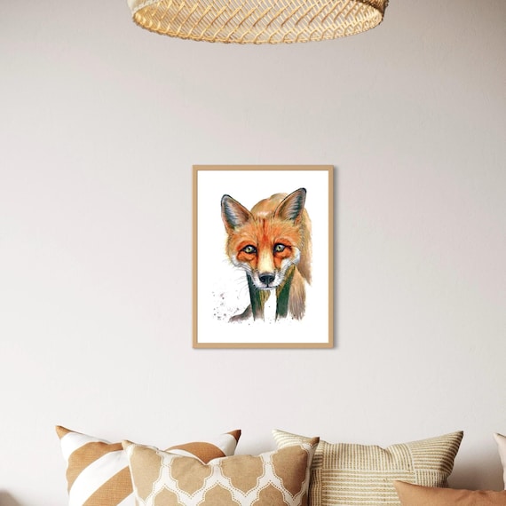Realistisch Gemalter Fuchs als Kunstdruck, Waldtier, Aquarell Kunstdruck orange leuchtend A4, A3, A5