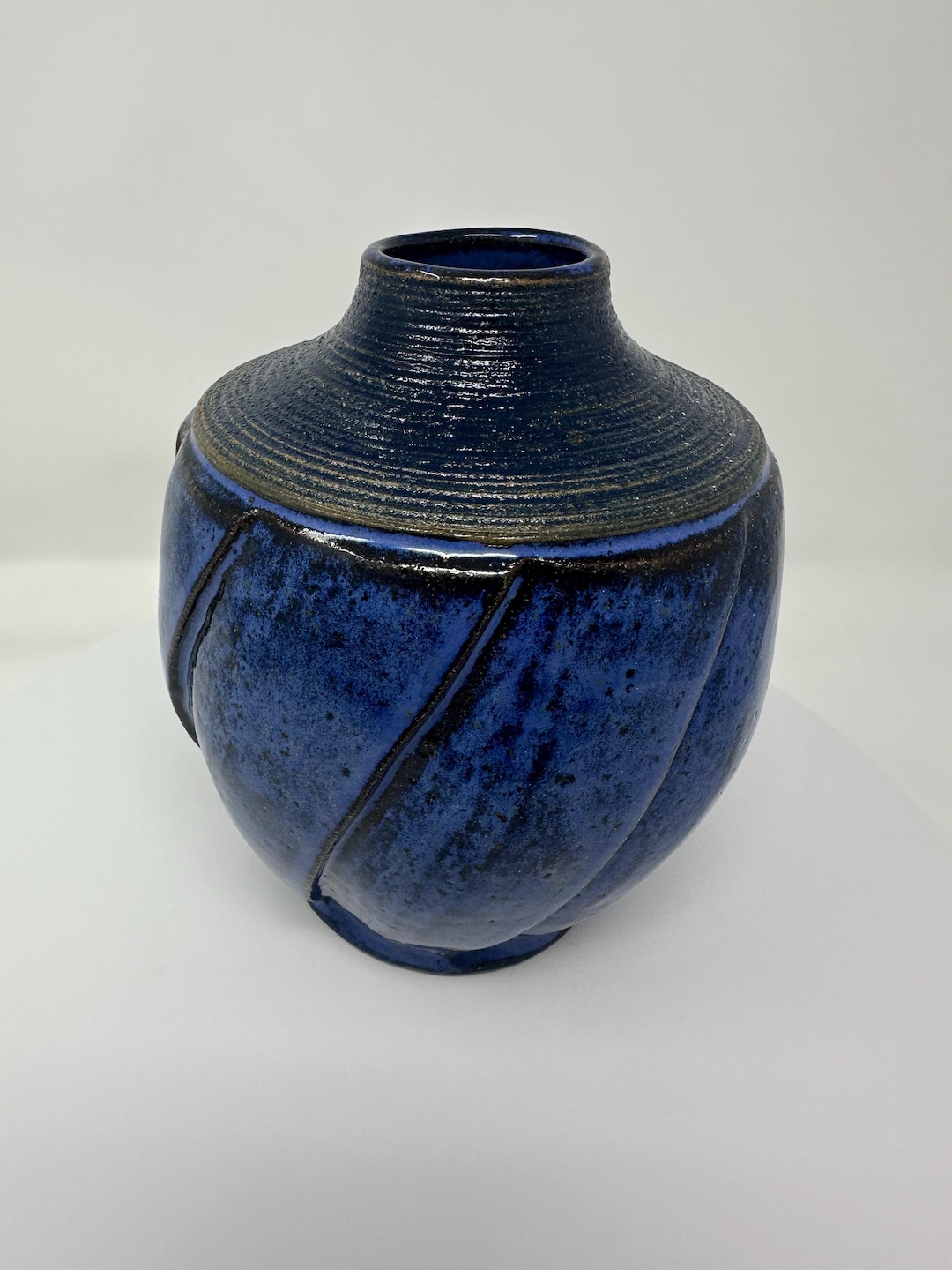 Vase Textured Blue Vase Azure and Cobalt Blue Glaze Etsy