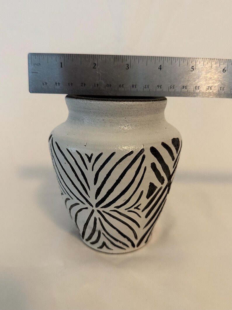 Sgraffito Small Pattern Vase - Black and White Carved Ceramic Vase | Small Sgraffito Bud Vase ...
