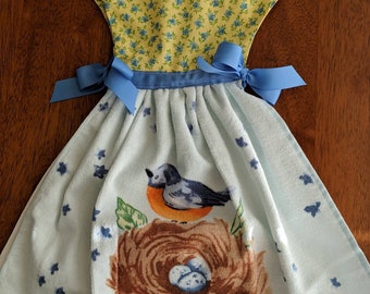 Yellow flower birds oven dish towel dress