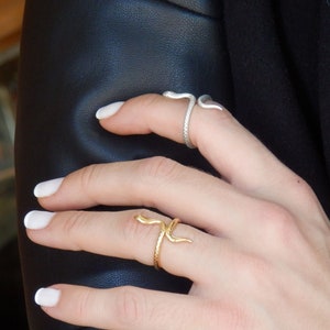 Bague ajustable serpent en or, serpent bohème en argent, bague serpent, bague serpent tendance, bague amour éternel