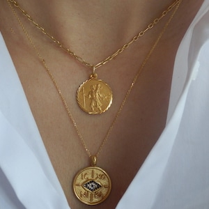 St Christopher gold Medallion, Saint Christopher  Protection religious Coin Necklace, Travelers Necklace,