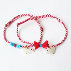 Martis bracelet, Red and white bracelet March bracelet, Red  kids  bracelet with bird,