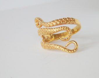 Gold octopus ring, Tentacle  wicked ring, Adjustable sterling silver ring, Statement gold ring, Kraken ring,