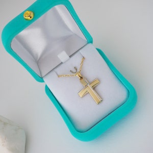 14K Solid Gold Kreuz Halskette, Taufgeschenk Mädchen Kreuz, 14K Gold Christian Cross, Paten Geschenk