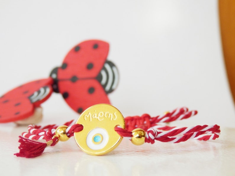 Martis bracelet, Greek March red bracelet, Red and white bracelet, Evil eye Protection bracelet, Spring bracelet, Μάρτης, Martisor, image 1