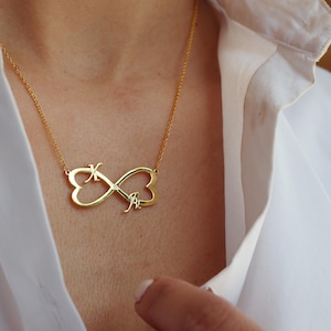 Regalo del 1er aniversario para la esposa, collar Infinity de oro macizo de 14k, aniversario de papel, collar Infinity personalizado, regalo del día de las madres