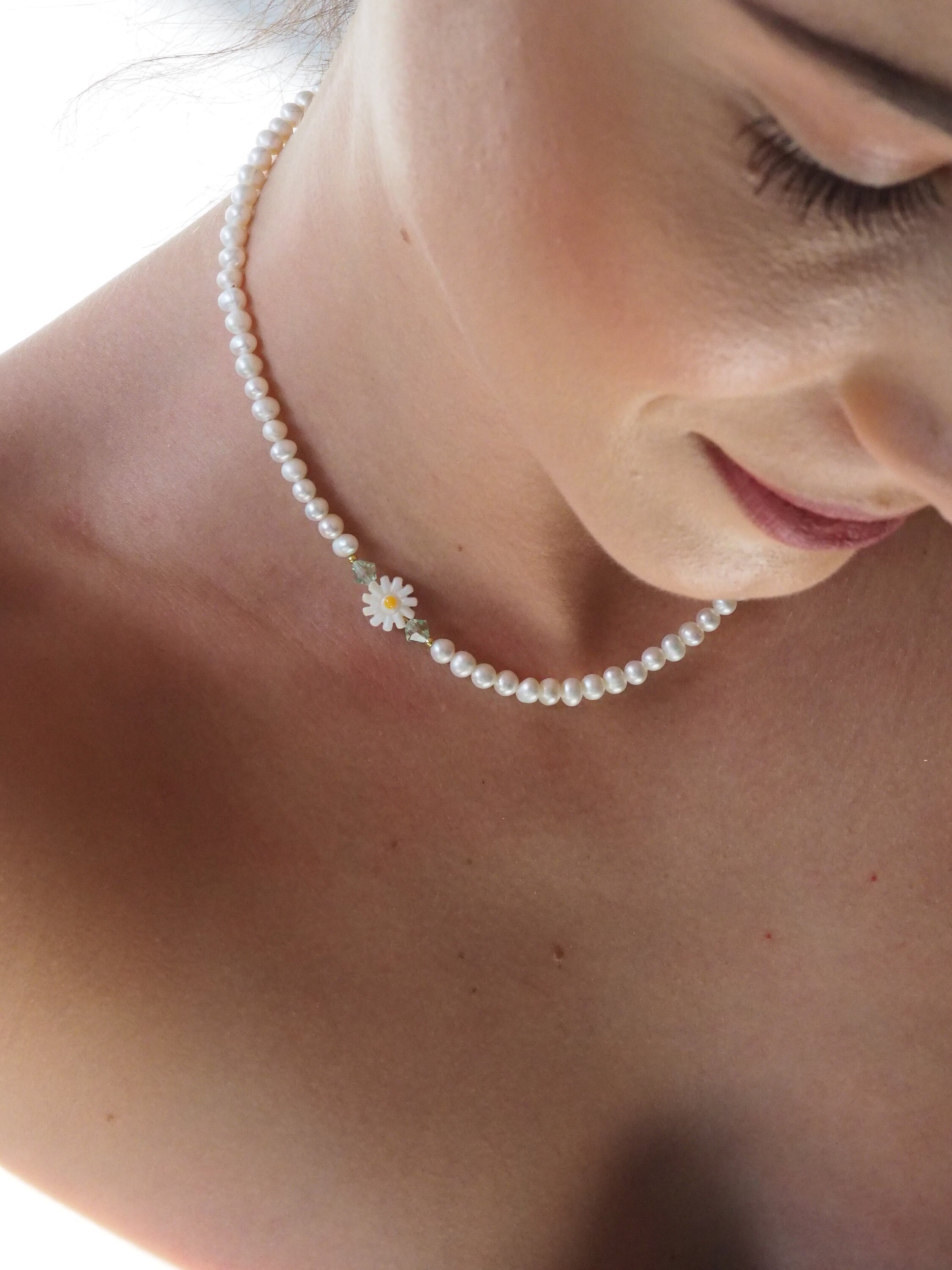 Freshwater Pearl Daisy Necklace,real Pearl Choker Necklace