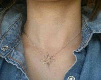 Sterling silver North star pendant, Christmas star charm  gift for her