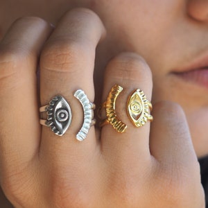 Greek evil eye ring, Gold evil eye Adjustable  Ring,  Bohemian Silver evil eye ring, Fashion evil eye Ring, set of rings