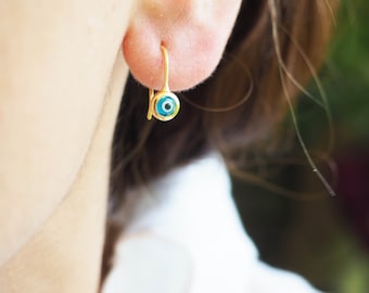 925 Sterling Silber Tropfen Auge Ohrringe, Gold baumeln böse Auge Ohrringe, griechische böse Auge Ohrringe, Böse Auge runde Ohrringe,