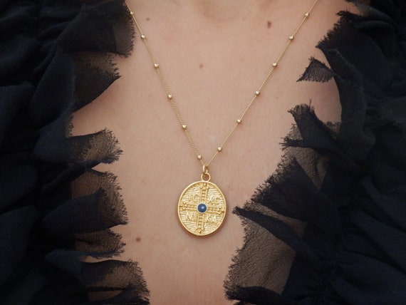 Religious gold coin necklace sale