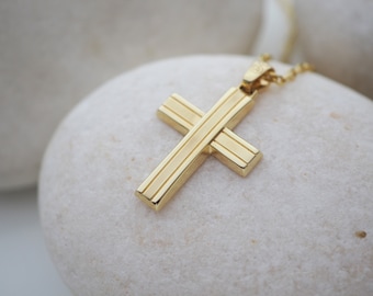 14K Gold Cross Necklace, Baptism Gift Boy Cross, 14K Gold