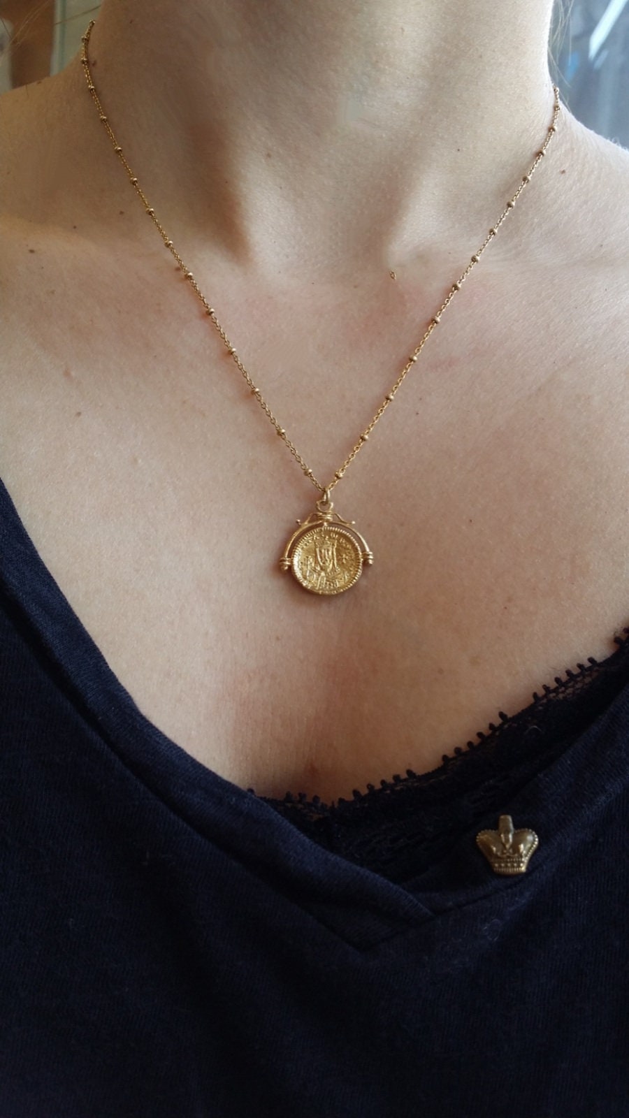Gold coin pendant, Gold medallion greek necklace, Coin  Orthodox Gold medallion, Religious pendant, Greek Byzantine coin pendan, gold disc