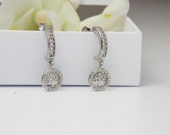 Great grandma gift, Tree of life silver Hoop Earrings, Mother of the bride, Sterling Silver Tree of life dangle earrings