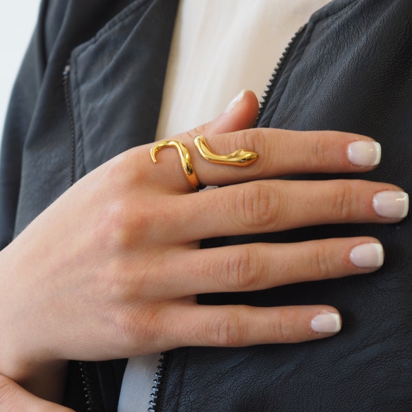 Grecian style jewelry, Gold Snake Adjustable  Ring, Ancient Greek  Bohemian Silver Snake, Serpent ring, Eternal love ring