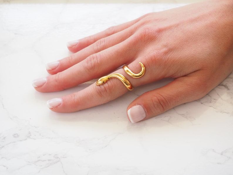 Grecian style jewelry, Gold Snake Adjustable Ring, Ancient Greek Bohemian Silver Snake, Serpent ring, Eternal love ring image 5