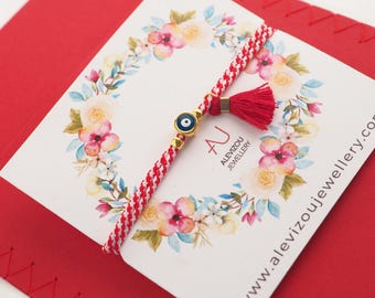 Martis bracelet, Greek March red bracelet, Red and white bracelet evil eye bracelet,