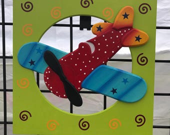 Plane Acrylic wood painting: Airplane. Decorations. Gift ideas.