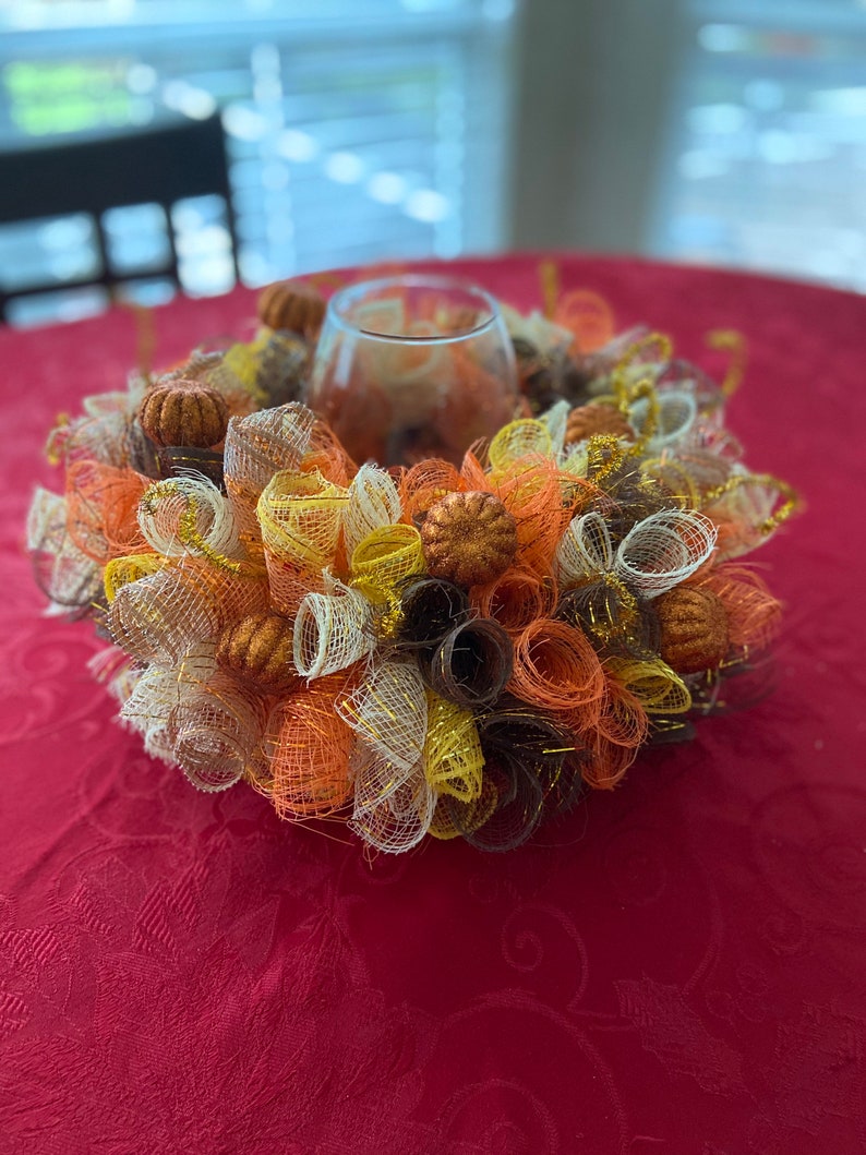 Autumn Wreath Candle. Candle Holder Fall. Deco Mesh Tabletop. Etsy 日本