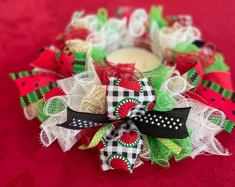 Watermelon Centerpiece. Mesh Decor. Summer Centerpiece. Watermelon decor. Candle Holder. Table Decor. Small Spring Wreath. Gifts ideas.