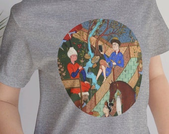 Shahnameh camiseta de arte en miniatura diseño persa Negargari cuento épico del patrimonio cultural de la antigua Persia desgaste 100% algodón hecho EE.UU.