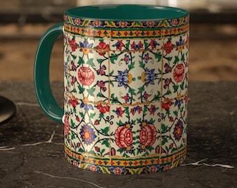Mug floral Shiraz, persan, design moyen-oriental, cadeau unique pour les artistes, fabriqué aux États-Unis, 11 oz