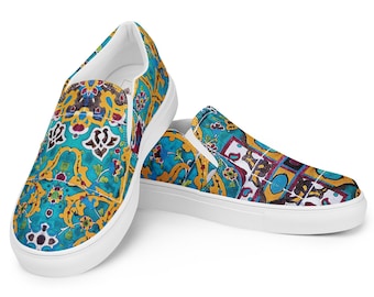Turquoise Tile Women’s Slip On-Shoes  Persian Footwear Unique Middle Eastern Style Traditional Unique Eslimi Blue