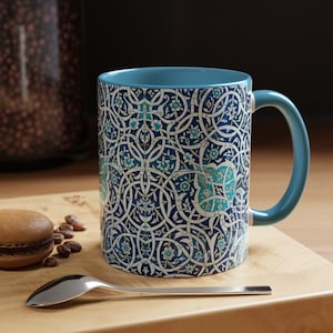 Persian Blue & White Eslimi Tile Pattern 11oz Mug - Persian Gift for Artist-Middle Eastern Coffee Mug USA Made